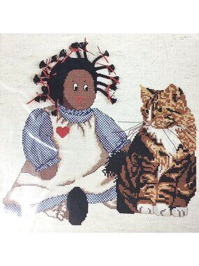 Dale Burdett cross stitch "Friends ? " Kit 670 16 x 16" Cat & Doll
